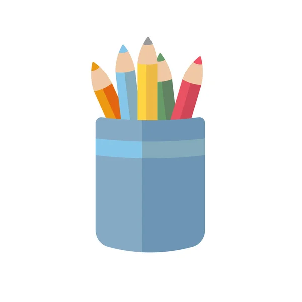 Pencil Holder Cup Icon Flat Design Vector Illustration Colored Pencils — Stock Vector