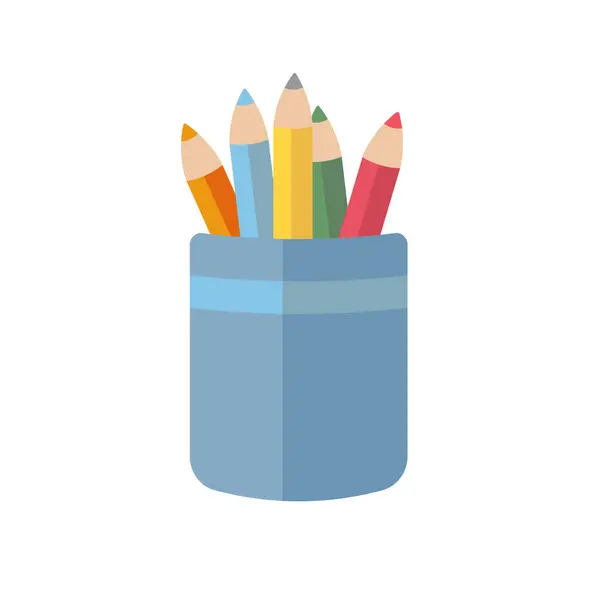 Porte Crayon Icône Tasse Dessin Plat Vectoriel Illustration Crayons Couleur — Image vectorielle