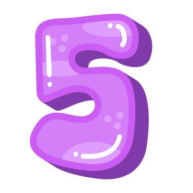 Sevimli komik numara 5 vektör çizimi, komik çizgi film numara 5 yazı tipi