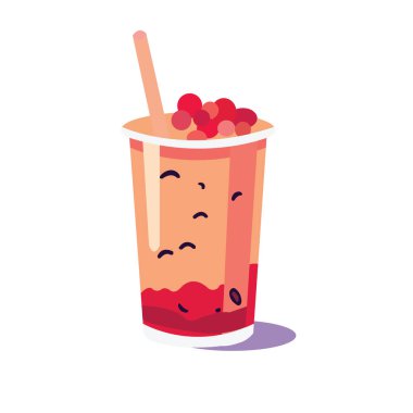 Kırmızı boba ya da boba merah mutiara, kırmızı tapiocal inci ikonu, kırmızı boba sütlü çay kırmızı kadife, çilekli içecek