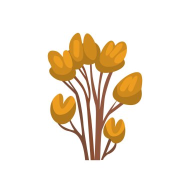 Çizgi film tarzında sarı orman ağacı illüstrasyonu, düz sonbahar ağaçları