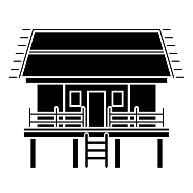 Dayak geleneksel ev vektörü illüstrasyon tasarımı şablon elementleri, eski Endonezya mimarisi, siyah siluet çizimi