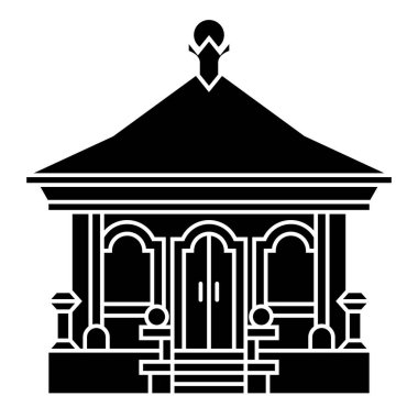 Bali geleneksel ev vektör çizimi şablon elementleri, Endonezya antik mimarisi siyah siluet