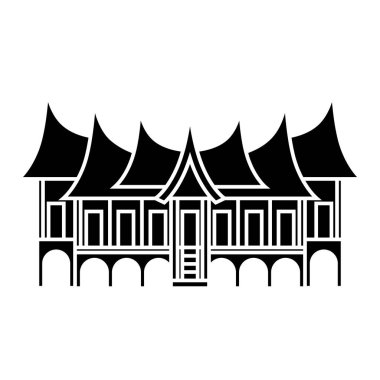 Minang geleneksel ev vektör çizimi tasarım şablon elementleri, Endonezya antik mimarisi, rumah adat gadang siyah siluet