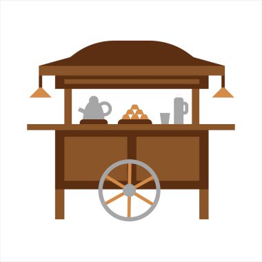 Gerobak angkringan kayu, Angkringan yemek arabası düz çizim, warung nasi kucing vektörü