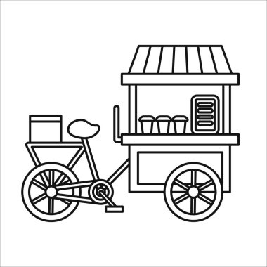 Dondurma ve içecek arabası, taze içecek tezgahı, sırada bisiklet arabası sanat tarzı.