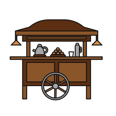 Gerobak rombong angkringan sederhana, gerobak dorong kayu, geleneksel yemek arabası.