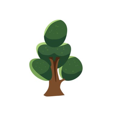 Yeşil ağaç karikatürü, düz vektör çizimi
