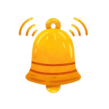 Sevimli uyarı çan ikonu vektör illüstrasyonu, sarı zil sembolü, beyaz arkaplanda altın rengi
