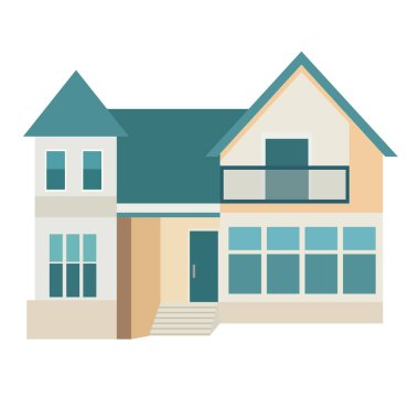 Ev yapımı mimari ön görüş, konut veya gayrimenkul, düz tasarım illüstrasyon