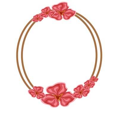 Minimalist çiçek çerçevesi, pembe çiçek çelengi kenarı, düğün davetiyesi vektörü.