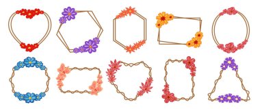 Çiçek çerçevesi koleksiyonu, el çizimi çiçek çerçevesi seti, vektör illüstrasyonu