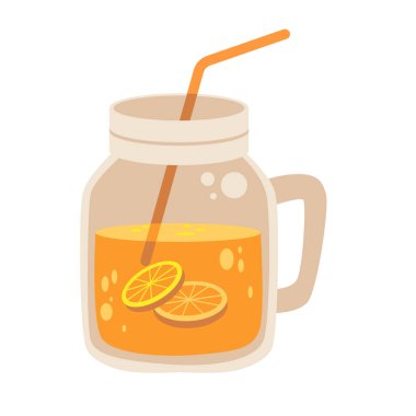 Kavanozda portakal suyu saman, portakallı moktail vektör çizimi