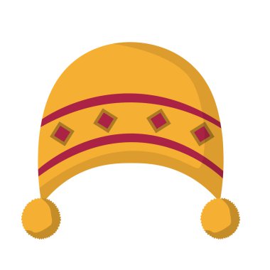 Sarı bereli şapka vektör çizimi, örgü örme klipsi sanatı, beyaz arka planda izole edilmiş.