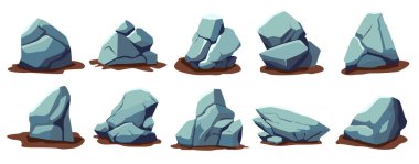 Kaya taşı vektör illüstrasyonu seti, karikatür taş tasarımı elementleri