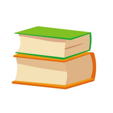 İki kalın kitap yığını, düz vektör çizimi, beyaz arka planda yeşil ve turuncu