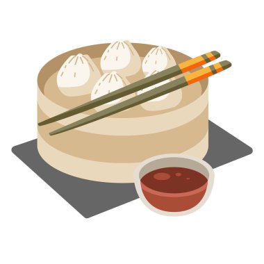Dimsum siomay hamur köftesi vektör illüstrasyonu, Asyalı yiyecek klibi