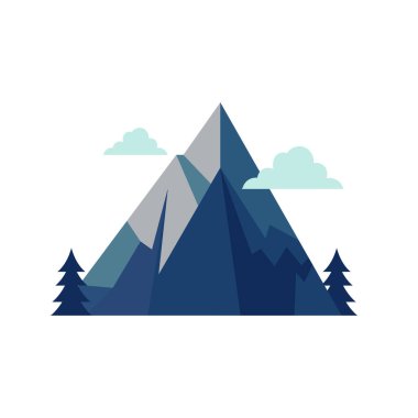Dağ düz vektör çizimi, geometrik tarzda doğal manzara