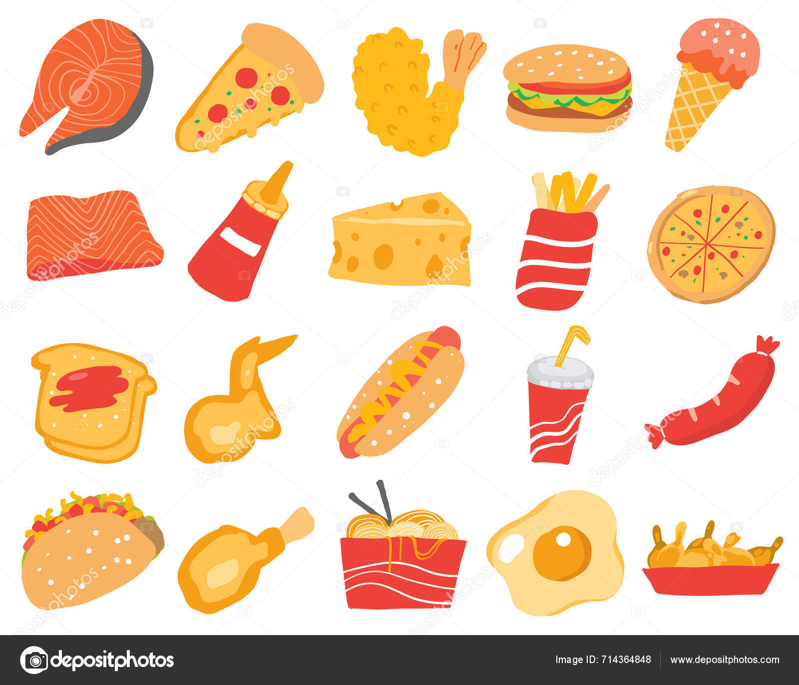 Big Set Food Icons Collection Fast Food Images Stock Vector by ...