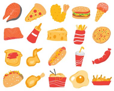 Büyük yemek ikonları, fast food resimleri koleksiyonu.