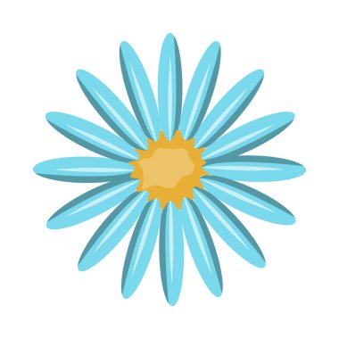 Basit mavi çiçek vektör illüstrasyonu, düz dizayn tarzında karikatür çiçek simgesi