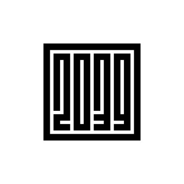 2039 mutlu yeni yıl metin logosu şablon elementleri, beyaz arka planda siyah