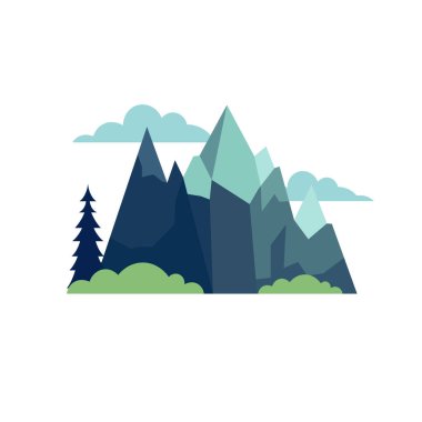 Çizgi film dağı düz tasarım tarzında, dağlar düz ikon vektör çizimi