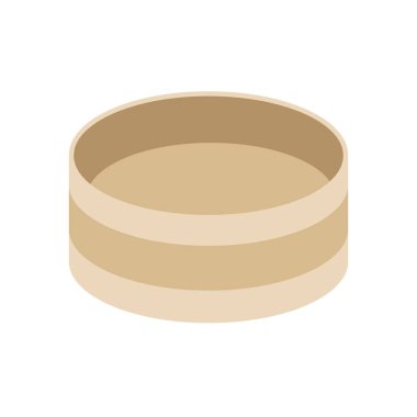 Boş ahşap suşi kasesi, beyaz arka planda izole edilmiş düz vektör çizimi, pirinç karıştırma küveti, Japon tarzı ahşap leğen.