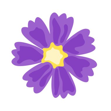 Mor çiçek baş vektör illüstrasyonu, basit dekoratif çiçek tasarımı elementleri, menekşe rengi çiçek dekorasyonu