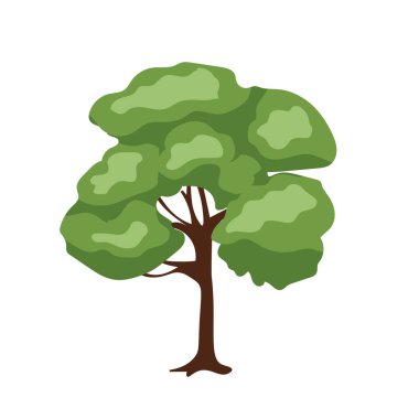 Genel ağaç resmi, yeşil yapraklı tek ağaç, gerçekçi karikatür vektör çizimi, beyaz arkaplanda izole edilmiş.