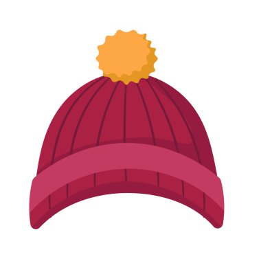 Koyu kırmızı kış şapka vektör görüntüsü, örgü bere düz illüstrasyon izole