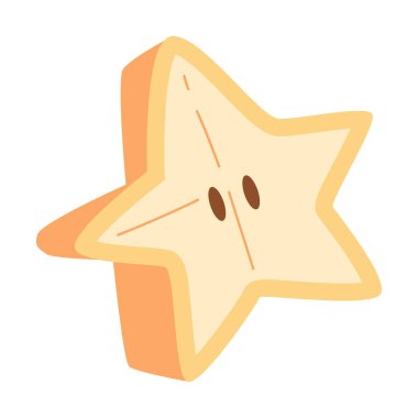 Bir parça sarı yıldız meyve vektör çizimi, buah yalın görüntü, karambola meyve dilimi izole