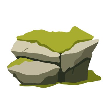 Mossy stone cartoon vector image, rock with moss vector illustration, natural environment design elements