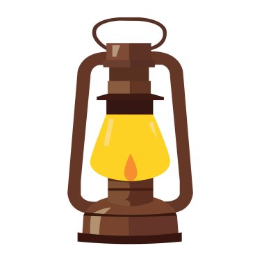 Old rusty kerosene lamp vector illustration, ancient vintage lantern, glass oil lamp image isolated on white background