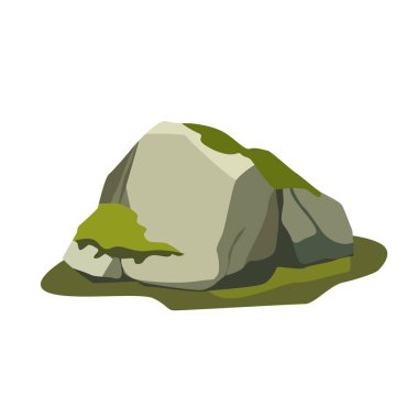 Yosun kaya vektör görüntüsü, yeşil yosun resimli eski taş, doğal manzara vektör elementleri.