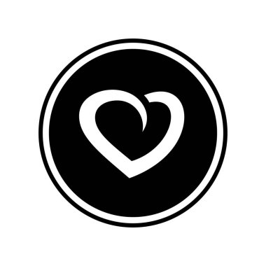 Kalp logosu vektör resmi, aşk logosu vektör illüstrasyonu, daire aşk sembolü, beyaz arkaplanda siyah