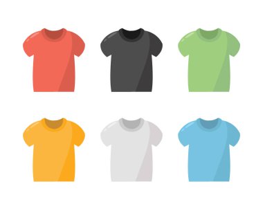 Renkli t-shirt vektör seti, boş t-shirt illüstrasyonu koleksiyonu, t-shirt simgesi tasarımı, t-shirt vektör resmi