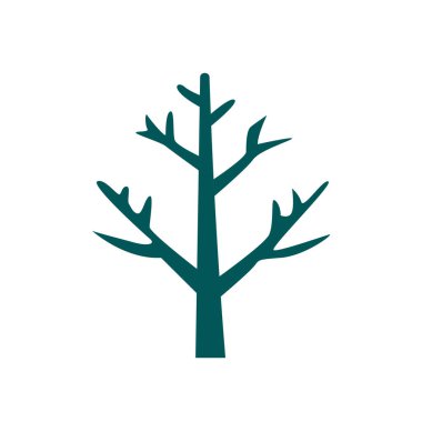 Kış ağacı silüeti vektör çizimi, ölü ağaç silme yaprakları beyaz arkaplanda izole