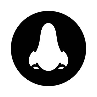 Burun simgesi tasarımı, insan burun vektör çizimi, koku alma duyusu, siyah daire düz simgesi