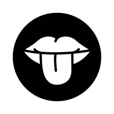 Dil ikonu tasarımı, dil vektör çizimi, tat alma duyusu, siyah daire düz simgesi