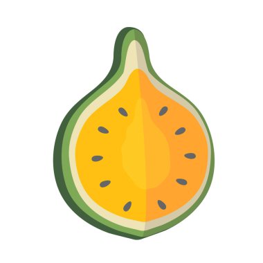 Sarı karpuz meyve çizimi, karpuz dilimi vektör sanatı, düz dizayn tarzında karikatür buah semangka