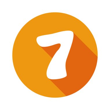 7 numaralı ikon vektör çizimi, düz tasarım ikonu uzun gölge, turuncu halka simgesi