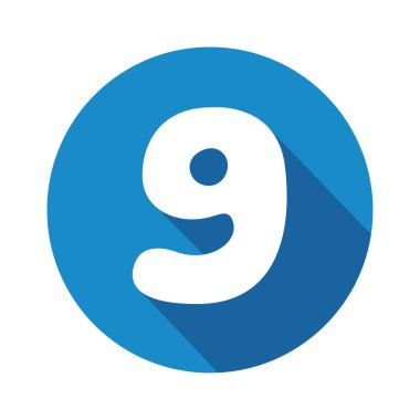 9 numaralı ikon vektör çizimi, uzun gölgeli düz tasarım simgesi, mavi daire simgesi tasarımı