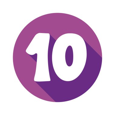 10 numaralı 10 numaralı ikon vektör çizimi, uzun gölgeli düz tasarım simgesi, daire şeklinde mor simge