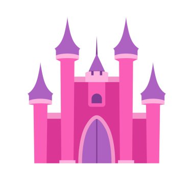 Çizgi film pembe kale vektör illüstrasyonu, prenses için masal kalesi binası.