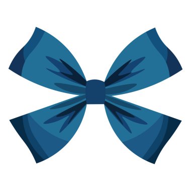 Mavi hediye kurdelesi yay vektör çizimi, dekoratif düğüm beyaz, mevcut paket süslemesi