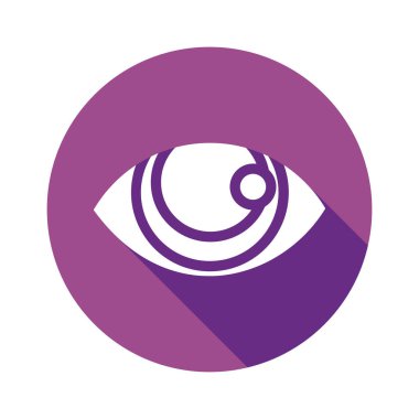 Göz simgesi tasarımı, insan gözü vektör çizimi, görme duyusu, mor daire simgesi, uzun gölgeli düz tasarım