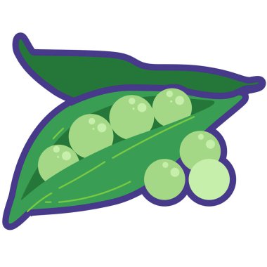 Green peas vegetable cartoon icon vector illustration, cute green pea image, ercis bean or kacang polong, Pisum sativum healthy vegetables clipart