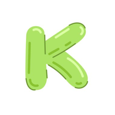 Renkli harf k vektör illüstrasyonu, parlak jöle baloncuk şeklinde çocuk yazı tipi, şeker tarzı alfabe k resmi