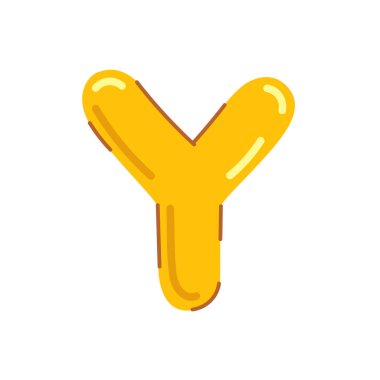 Sevimli harf Y vektör illüstrasyonu, çizgi filmdeki çocuklar yazı tipi resmi, renkli baloncuk harfleri, parlak şekerler veya jöle tarzı alfabe y